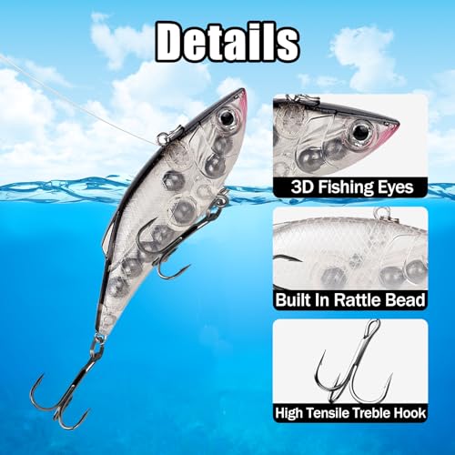 Lipless Crankbait Rattle Trap Fishing Lures Topwater Bass Fishing Lures for Walleye Trout Musky Long Casting Distance Freshwater Saltwater 2.96in/0.39oz FS/YE-06 - style: B,10pcs