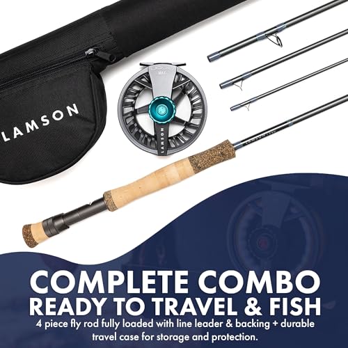 LAMSON | Liquid Max Combo Fast Action Fly Fishing Rod and Reel | Saltwater + All Water | Cordura Travel Tube & Padded Reel Case | 9 Foot 4-Piece | Fighting Butt | Fly Line Not Included - size: 9 wt