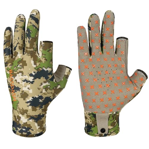 BASSDASH Unisex Fingerless Camo Hunting Gloves for Men's Women's Early Season Warm Weather UPF 50+ Lightweight Fishing Photography HG03 - color: Highland, size: X-Large