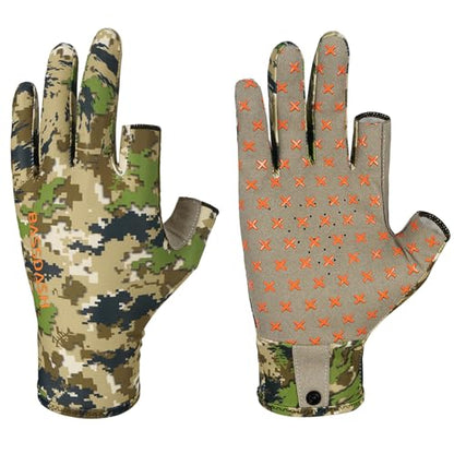 BASSDASH Unisex Fingerless Camo Hunting Gloves for Men's Women's Early Season Warm Weather UPF 50+ Lightweight Fishing Photography HG03 - color: Highland, size: X-Large