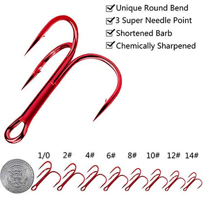 Shaddock Fishing 10-100Pcs Big Size Sharp Treble Hooks O'Shaughnessy Sharpened Treble Fishing Hooks High Carbon Steel Fish Treble Hook Size 10-10/0 - color: Red, size: 100PCS #10