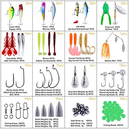 PLUSINNO Fishing Lures, 292/210Pcs Tackle Box with Tackle Included, Crankbaits, Hooks, Weights, Fishing Accessories kit, Fishing Bait Lure Gear Kit Gift for Men Bass,Trout - color: 189pcs Fishing Accessories Kit