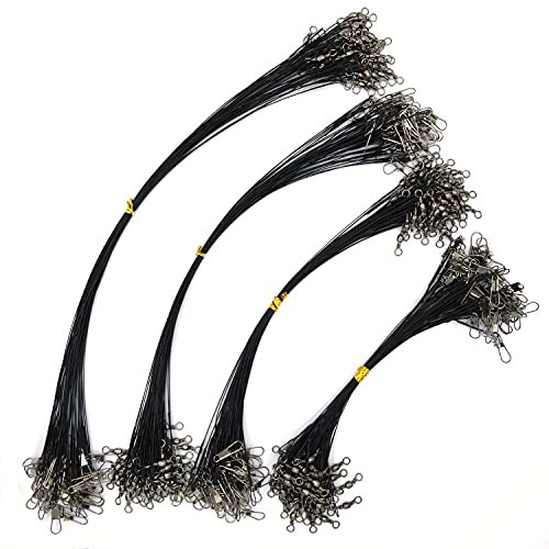 50pcs Fishing Wire Leaders Nylon-Coated Fishing Line Trace Lure Leaders with Swivels and Snaps Stainless Steel Fishing Tackle Leaders Tackle - color: Black, size: 10inch 50PCS
