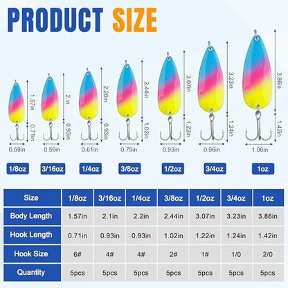 Fishing Spoons Lures Trout Spoons Fishing Lure Metal Jigging Trout Lures Casting Trolling Spoons with Durable Treble Hooks for Trout Bass Pike Walleye Crappie Salmon - size: 3/16oz(5g)-5pcs