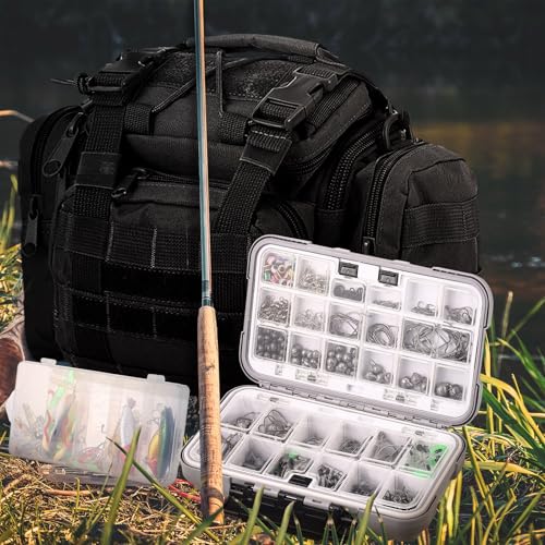 Sosation 482 Pcs Gifts for Men Fishing Gear Equipment Sling Tackle Bag for Father Day Lightweight Fishing Backpack Tackle Box Included Fish Hook Remover Tool Lures Lip Gripper(Black)