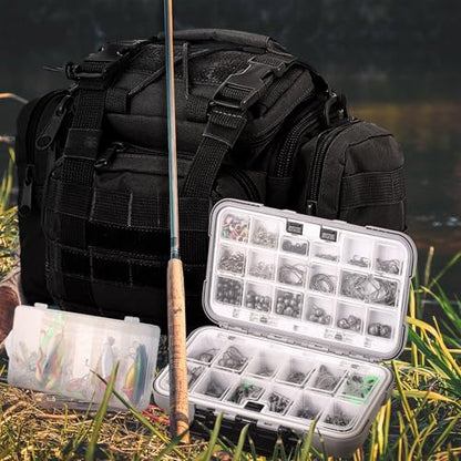 Sosation 482 Pcs Gifts for Men Fishing Gear Equipment Sling Tackle Bag for Father Day Lightweight Fishing Backpack Tackle Box Included Fish Hook Remover Tool Lures Lip Gripper(Black)