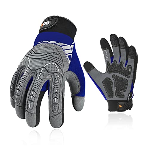 Vgo... 1-Pair Heavy Duty Synthetic Leather Work Gloves, Impact Protection Mechanic Gloves, Rigger Gloves, Vibration Reduction, Touchscreen Capable (Size L, Blue, SL8849) - color: Blue-regular, size: Large (1 Pair)