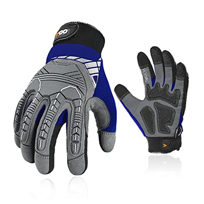 Vgo... 1-Pair Heavy Duty Synthetic Leather Work Gloves, Impact Protection Mechanic Gloves, Rigger Gloves, Vibration Reduction, Touchscreen Capable (Size L, Blue, SL8849) - color: Blue-regular, size: Large (1 Pair)