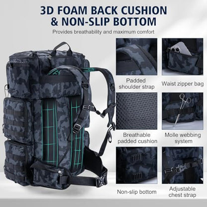 Goture Fishing Backpack with Cooler, 72L 600D Tackle Backpack Included 4 3700 Tackle Boxes, Dry & Wet Split Compartment, Large Fishing Tackle Bag with Rod Holders,Rain Cover for Travel Camping Hiking - color: A2:Camo with 4 3700 Tackle Boxes