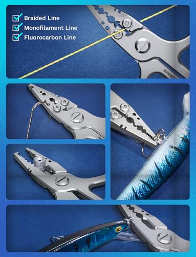 HOOK-EZE 17-4 Fishing Pliers, Saltwater Resistant Fishing Scissors,Tungsten Cutters, Knot Tying Tool with Lanyard, Split Ring Hook Remover, Gifts for Men