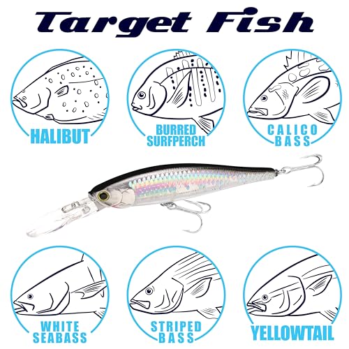 LUCKY CRAFT Pointer 100DD-S, Saltwater Surf Fishing Lures, Jerkbait, Halibut, Surf Perch, Calico Bass, White Seabass, Striped Bass, Sinking, Fishing Gear - color: 653 Super Glow OB Sexy Smelt