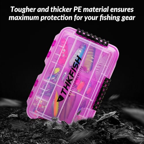 THKFISH Fishing Tackle Box 3600 Tackle Tray Floating Fishing Lure Box Storage Organizer Small Plastic Box with Adjustable Dividers,Sun-proof - color: 2PCS-3600-PINK