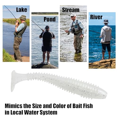 Paddle Tail Swimbaits, 2.5 inch/3inch Soft Lures Fishing Trout Crappie Bass for Freshwater and Saltwater 75PCS/60PCS - color: White Pearl, size: 3 inch, 60 PCs