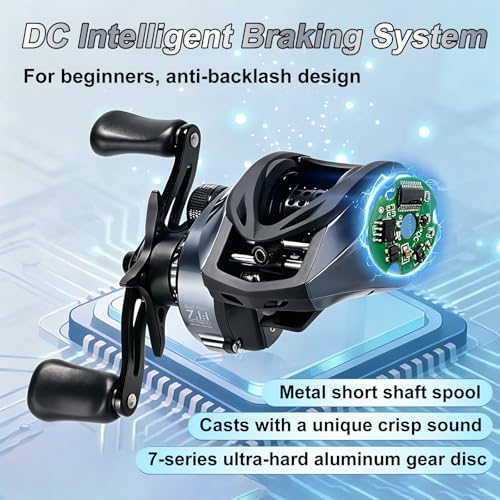 DCast Baitcasting Fishing Reel with Digital Anti-Backlash Control & Smart Braking System, Lightweight Easy-Cast Baitcaster for Bass Fishing - color: Left Handed