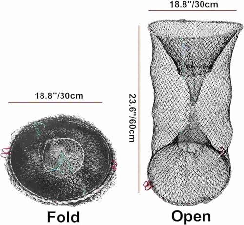 Collapsible Fishing Trap Net Cast Mesh Landing Bait Net | for Crab Shrimp Minnow Crawfish Catfish - size: Large 60cm