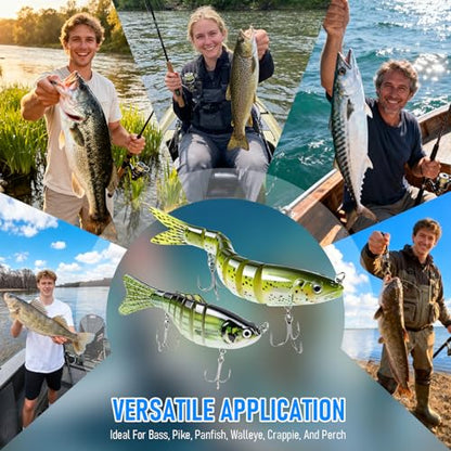 Slow Sinking Fishing Lures, 5Pcs Multi-Jointed Swim Baits for Freshwater & Saltwater, 7/8 Segmented Hard Lures, Heavy-Duty Fiber Jointed Glide Baits for Bass Musky Trout Crappie Pike