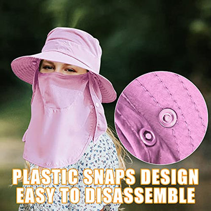 Fishing Hat for Men & Women, Outdoor UV Sun Protection Wide Brim Hat with Face Cover & Neck Flap - color: Pink