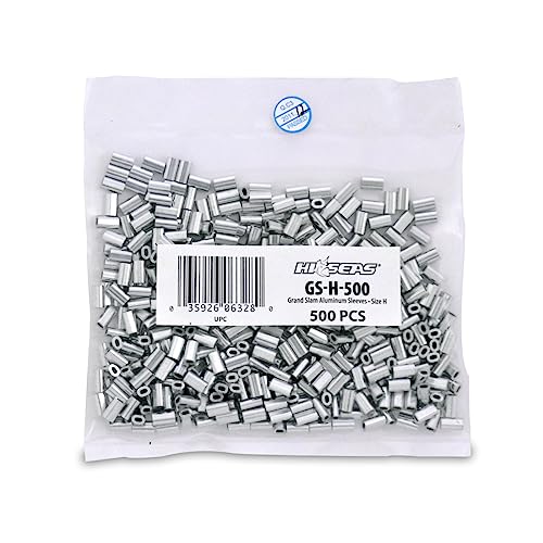 HI-SEAS Grand Slam Aluminum Fishing Line Crimp Sleeves - Bulk 500 Pieces, Durable and Strong Crimps for Monofilament 40lb Test up to 600lb Test for Saltwater Fishing Leaders - style: 500 Pc/1.2 Mm