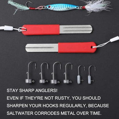 Yuanchu 2Pcs Hook Sharpener,Fish Hook File for Fishing Diamond File With Handle Portable Fish Hooks V Groove Dart Sharpener for Steel Tip Double Sided Fine And Medium Grit Precision Slim Compact Rapid
