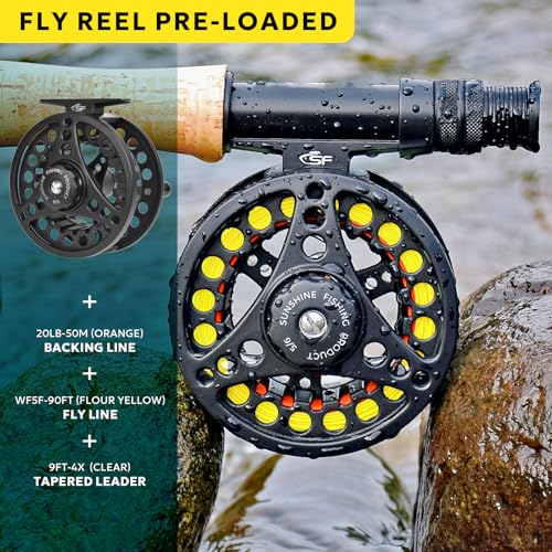 SF Fly Fishing Rod Combo Starter Kit Semi Gloss Green Jade Finish 24T Carbon Fiber Trout Travel Fly Rod with Reel,Fly Rod case,Fly Box , Flies,Tapered Leader,Knot Tying Tools - color: Emerald Green Fly Rod Combo 5wt, size: 9', 5wt, 4sec, M.F