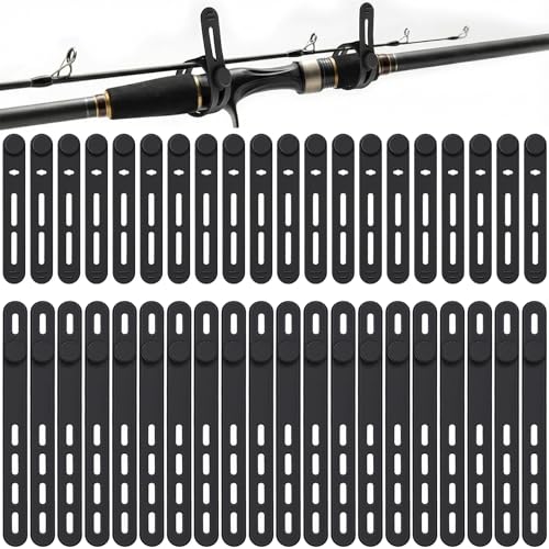 Simgoing 60 Pcs Fishing Belts 2 Size Soft & Stretchy Reusable Rod Ties, Lightweight Durable Rubber Bands Belts for Pole Storage, Cables, Gardening Tools, Camping Equipment