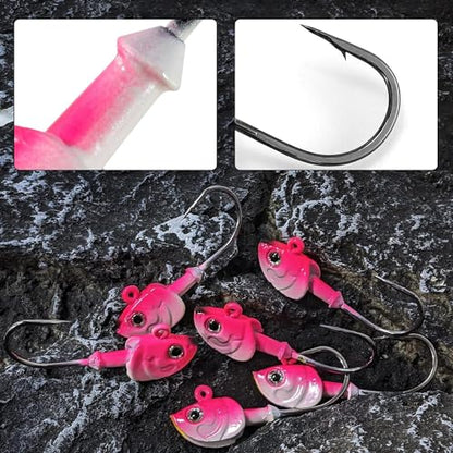 Dr.Fish 10 Pack Swimbait Jig Heads, Saltwater Fishing Jig Heads 3D Eyes High Carbon Steel Hooks Surf Fishing Lures Flounder Striper Halibut Pompano Bass - color: Pink, size: 2oz-Hook#6/0