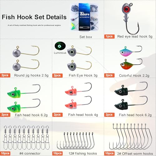 Fishing Jig Heads Hooks Kit 43pcs Glide Swimbait Soft Lures with 3D Eyes Weedless Floating Tools for Bass, Crappie, Walleye, Panfish,Shrimp Ice Fishing Gear Tackle Accessories