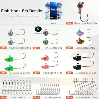 Fishing Jig Heads Hooks Kit 43pcs Glide Swimbait Soft Lures with 3D Eyes Weedless Floating Tools for Bass, Crappie, Walleye, Panfish,Shrimp Ice Fishing Gear Tackle Accessories