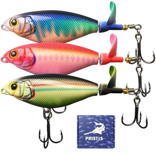 Pristis 3 pcs Topwater Fishing Plopper Lures, Floating Popper Bait Set with Chemically Sharpened Hooks for Saltwater Freshwater, Top Water Plopping Swimbait Teaser for Bass Tuna Perch Pike Crappie - color: Single-blade Color Set