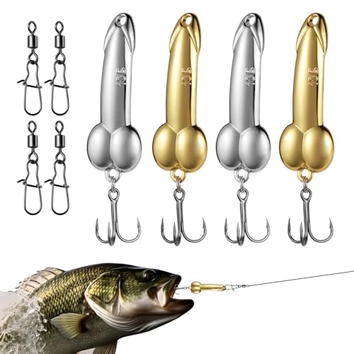 Realure 4Pcs Zinc Alloy Spoon Lures with Treble Hooks & Rolling Swivels,4 Weights 5g 10g 15g 20g Gold Silver Metal Spoon Fishing Tackle for Freshwater Lake Inshore Saltwater Bass Walleye Pike Trout - size: 10g 4Pcs