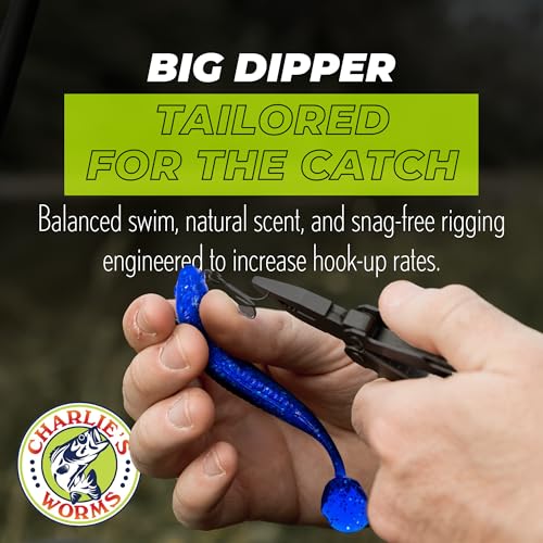 Charlie's Worms Big Dipper Scented Soft Bait for Freshwater & Saltwater Fishing, Paddle Tail Swimbait Lures, Plastic Minnows, Bass, Walleye, Trout, Snakehead, with Variety of Colors (5 Pack) - color: Watermelon Red