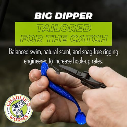 Charlie's Worms Big Dipper Scented Soft Bait for Freshwater & Saltwater Fishing, Paddle Tail Swimbait Lures, Plastic Minnows, Bass, Walleye, Trout, Snakehead, with Variety of Colors (5 Pack) - color: Speckled Trout