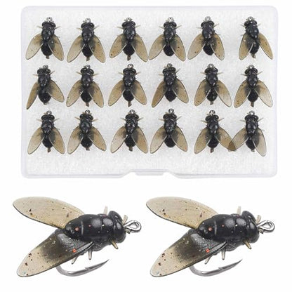 Bionic Fly Fishing Bait,18pcs/36pcs Trout Jig Swimbait Fly Hook Soft Bait Dry Flies Fly Fishing Lures Assortment Kit Attractant Fishing Gear Artificial Fishing Lure Panfish Lure Set - color: Black-18PCS