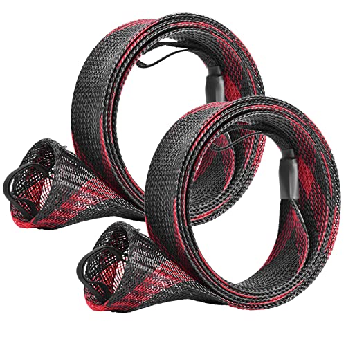 SF Fishing Rod Sock Fishing Rod Sleeve Rod Cover Braided Mesh Rod Protector Pole Gloves Fishing Tools for Spinning Fishing Rod,Casting Rod,Musky Rod, Ice Rod, Fly Rod, Spey Rod - color: Black-red-2pcs, size: Fit Spinning Rod 6-1/2 FT to 7-1/2 FT