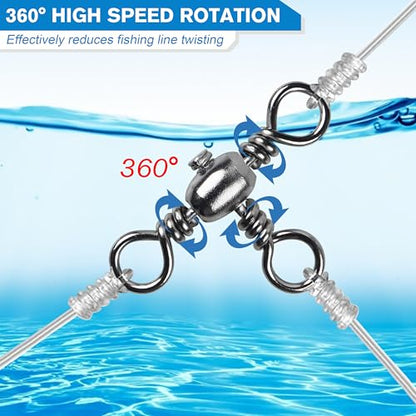 OROOTL 3 Way Swivel Fishing Tackle, 30 Pack Crossline Barrel Swivels Stainless Steel T-Turn Three Way Fishing Swivels Black Nickel Triple Swivel for Catfish Rig Saltwater Freshwater - size: 8#-30PCS