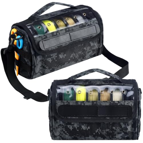 2 Pcs Fishing Line Storage Bag Tangle-free Line Management Bag for Father Gifts Clear View Window Water Resistant Removable Divider Leader Lines Holder Fishing Spool Organization - color: Camouflage Black