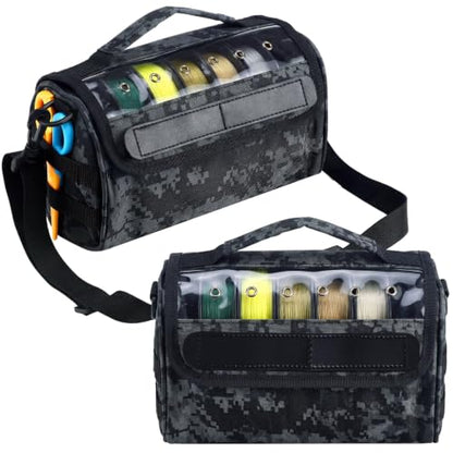 2 Pcs Fishing Line Storage Bag Tangle-free Line Management Bag for Father Gifts Clear View Window Water Resistant Removable Divider Leader Lines Holder Fishing Spool Organization - color: Camouflage Black