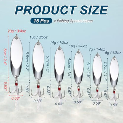 Fishing Spoons Lures, Metal Saltwater Treble Trout Lures Jigging Spoon with Treble Hooks Spinner Baits for Freshwater - color: Silver, size: 20g / 3/4oz