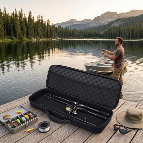 Gonetre Fishing Rod Case EVA Shockproof Hard Shell Fishing Pole Reel Gear Storage Bags Organizer