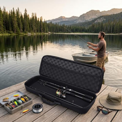 Gonetre Fishing Rod Case EVA Shockproof Hard Shell Fishing Pole Reel Gear Storage Bags Organizer