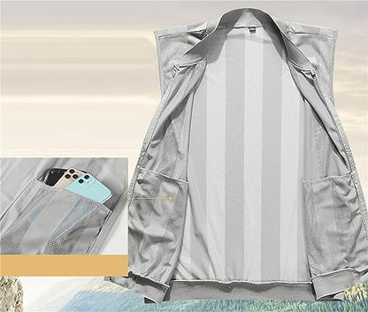 WSLCN Men's Summer Vest Casual Lightweight Breathable Mesh Cycling Travel Zip Vest - color: Grey, size: Medium