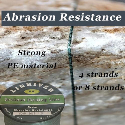 Braided Fishing Line, Strong Power, Great Abrasion Resistance, Thin Diameter, No Stretch, Low Memory and High Sensitivity(164/328/547/1093Yds) 10/15/20/30/40/50/60/70/80/100LB,4/8 Strands - color: Dark Green, size: 20LB-0.18mm-328YDS(300M)-4 Strands