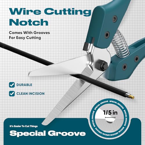 GARTOL 8" Scissors All Purpose Heavy Duty, Ultra sharp Tin Snips with Cable Notch, Finely Serrated Angled-Blades - Industrial Scissors for Carpet, Cardboard, Sheet Metal, Leather, Insulation, Wires - style: HC017