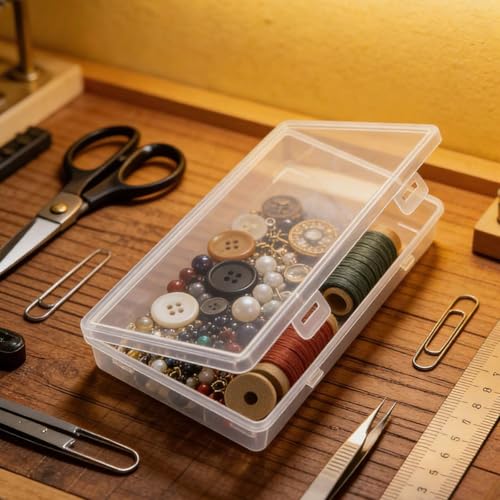Goodma 8 Pieces Rectangular Empty Mini Clear Plastic Organizer Box | 195 x 113 x 30 mm, Hinged Lids, For Small Items, Craft Projects - size: 195 x 113 x 30 mm