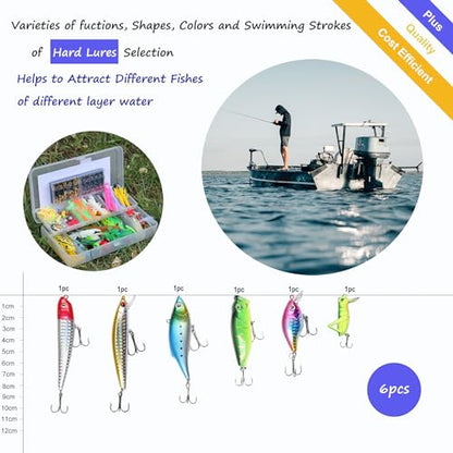 EXAURAFELIS Fishing Lures,Tackle Box with Tackle Included, Crankbaits, Spoon, Shrimp Worm Bait, Hooks,Weights & Other Accessories, Fishing Lures kit Lure Set for Bass Trout Salmon - color: Black-399pcs
