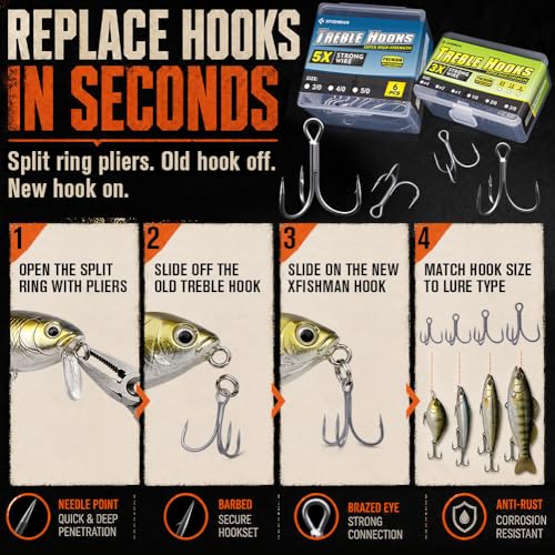 XFISHMAN Saltwater Treble Hooks for Lures 3X 5X Heavy Duty Size #18-5/0 - color: 5X Heavy Duty, size: Size:2 24-Pack