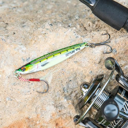 Goture Fishing Jigs, 40g 60g 80g Vertical Jig Saltwater Freshwater, Jig Fishing Lures with Assist Hook and Treble Hook, 5PCS Jigging Spoon Lures, Speed Fast Fall Jigs for Tuna,Salmon,Bass - color: C:5pcs Fishing Jigs with Cardboard Tube, size: 60g