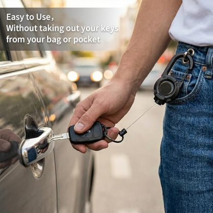 Retractable Keychain 3-Pack Heavy Duty Zinger Retractors 24" Auto-Extend Lanyard for Keys ID Badges & Small Tools Lightweight Gear Keeper for Outdoor & Daily Use (Black)