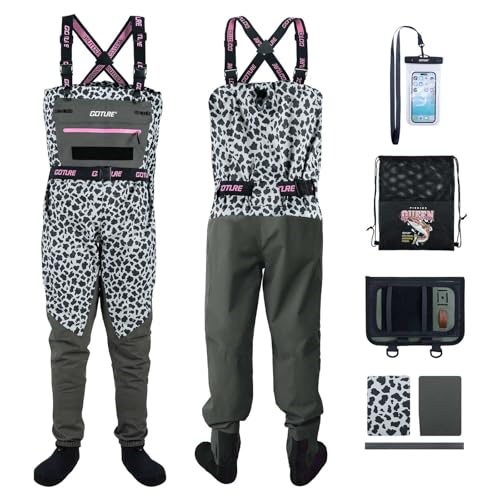 Goture 5-Layer Lepord Breathable Women's Fly Fishing Waders, Waterproof Neoprene Stockingfoot Waders w/Handwarmer - size: X-Large