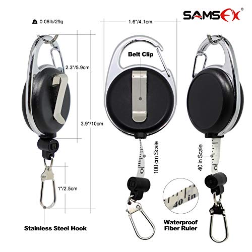 SAMSFX Fishing Tape Measure Zinger and Neoprene Straps Attaches to Fly Fishing Landing Net Tools & Accessories